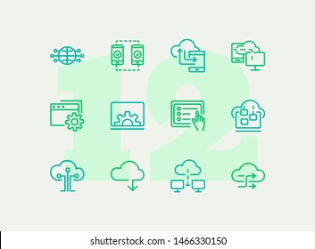 Network line icon set. Set of line icons on white background. Laptop, setting, file, downloading. Internet concept. Vector illustration can be used for topics like technology, internet, web