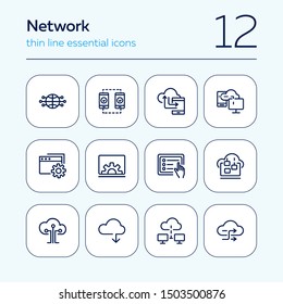 Network line icon set. Set of line icons on white background. Laptop, setting, file, downloading. Internet concept. Vector illustration can be used for topics like technology, internet, web