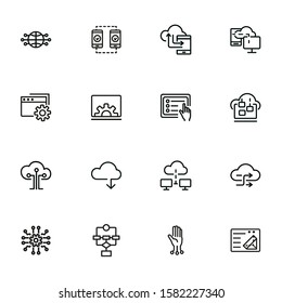 Network line icon set. Set of line icons on white background. Laptop, setting, file, downloading. Internet concept. Vector illustration can be used for topics like technology, internet, web