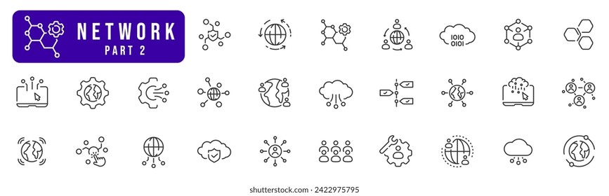 Network line icon set. Internet, data, cloud, team, connection, acces, etc. Editable stroke. Part 2