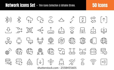 Network line Icons Collection Set Of 50. Regular Icons Pack. Vector illustration eps 8