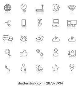 Network line icons with reflect on white, stock vector