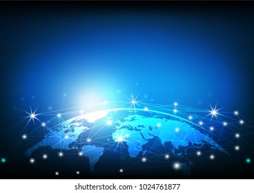 Network line on the earth, Technology communication and global Internet connection concept, vector illustration 
