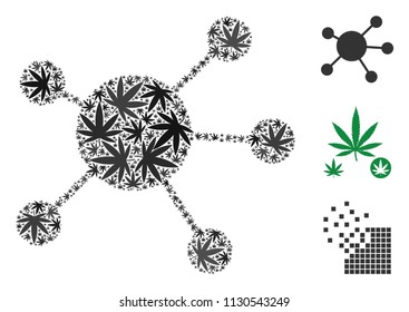 Network links composition of marijuana leaves in various sizes and color variations. Vector flat marijuana leaves are composed into network links composition. Addiction vector illustration.