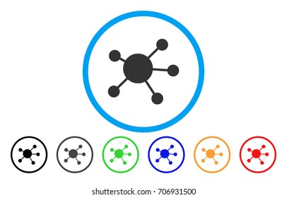 Network Links vector rounded icon. Image style is a flat gray icon symbol inside a blue circle. Additional color versions are grey, black, blue, green, red, orange.