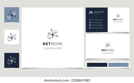 Network logo design with editable slogan. Branding book and business card template.