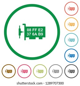 Network mac address flat color icons in round outlines on white background