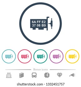 Network mac address flat color icons in round outlines. 6 bonus icons included.