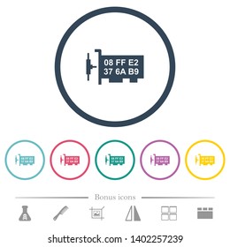 Network mac address flat color icons in round outlines. 6 bonus icons included.