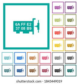 Network mac address flat color icons with quadrant frames on white background