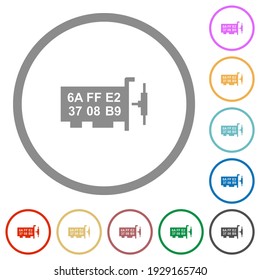 Network mac address flat color icons in round outlines on white background
