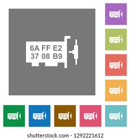 Network mac address flat icons on simple color square backgrounds