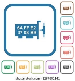 Network mac address simple icons in color rounded square frames on white background