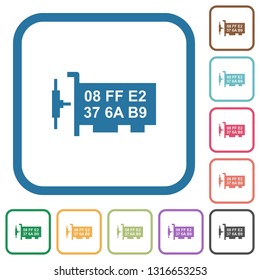 Network mac address simple icons in color rounded square frames on white background