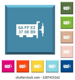 Network mac address white icons on edged square buttons in various trendy colors