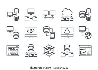 Network Maintenance and Hosting related line icon set. Server and database vector linear icon collection.