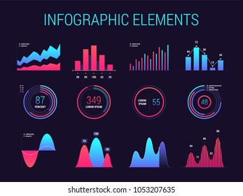 Network management data screen with charts and diagrams. Interface screen with colored infographic digital illustration. Intelligent technology hud vector interface.