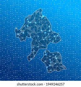 Netzwerkkarte von Aka Island. Landkarte für digitale Verbindungen. Technologie, Internet, Netzwerk, Telekommunikationskonzept. Vektorgrafik.