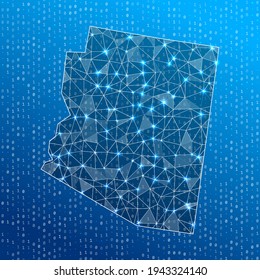 Network map of Arizona. US state digital connections map. Technology, internet, network, telecommunication concept. Vector illustration.