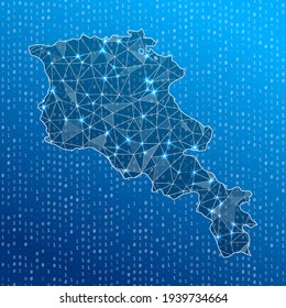 Mapa de red de Armenia. Mapa de conexiones digitales de país. Tecnología, internet, red, concepto de telecomunicaciones. Ilustración vectorial.