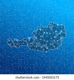 Netzplan Österreichs. Länderkarte für digitale Verbindungen. Technologie, Internet, Netzwerk, Telekommunikationskonzept. Vektorgrafik.