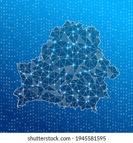 Netzwerkkarte von Belarus. Länderkarte für digitale Verbindungen. Technologie, Internet, Netzwerk, Telekommunikationskonzept. Vektorgrafik.