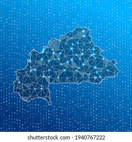 Network map of Burkina Faso. Country digital connections map. Technology, internet, network, telecommunication concept. Vector illustration.