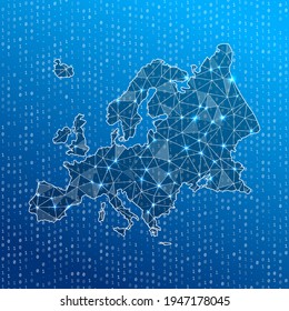 Network map of Europe. Continent digital connections map. Technology, internet, network, telecommunication concept. Vector illustration.