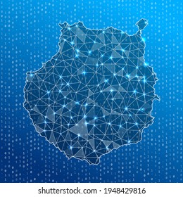 Network map of Gran Canaria. Island digital connections map. Technology, internet, network, telecommunication concept. Vector illustration.