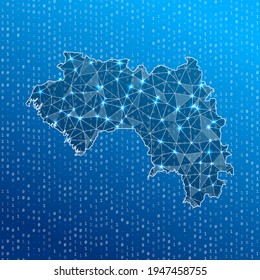 Netzwerkkarte von Guinea. Länderkarte für digitale Verbindungen. Technologie, Internet, Netzwerk, Telekommunikationskonzept. Vektorgrafik.