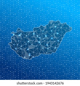 Network map of Hungary. Country digital connections map. Technology, internet, network, telecommunication concept. Vector illustration.