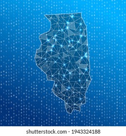 Network map of Illinois. US state digital connections map. Technology, internet, network, telecommunication concept. Vector illustration.
