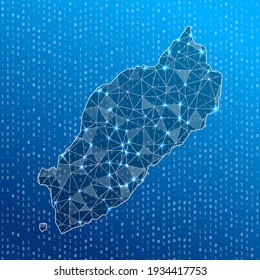 Mapa de red de Itsukushima. Mapa de conexiones digitales de la isla. Tecnología, internet, red, concepto de telecomunicaciones. Ilustración vectorial.