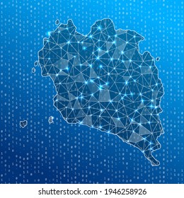 Network map of Ko Pha Ngan. Island digital connections map. Technology, internet, network, telecommunication concept. Vector illustration.