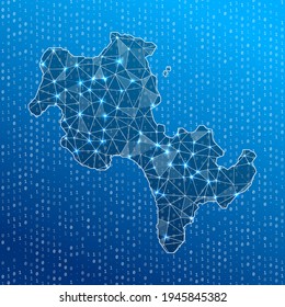 Network map of Koh Rong. Island digital connections map. Technology, internet, network, telecommunication concept. Vector illustration.