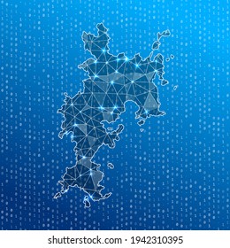 Network map of Komodo Island. Digital connections map. Technology, internet, network, telecommunication concept. Vector illustration.