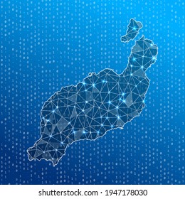 Network map of Lanzarote. Island digital connections map. Technology, internet, network, telecommunication concept. Vector illustration.