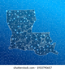 Network map of Louisiana. US state digital connections map. Technology, internet, network, telecommunication concept. Vector illustration.