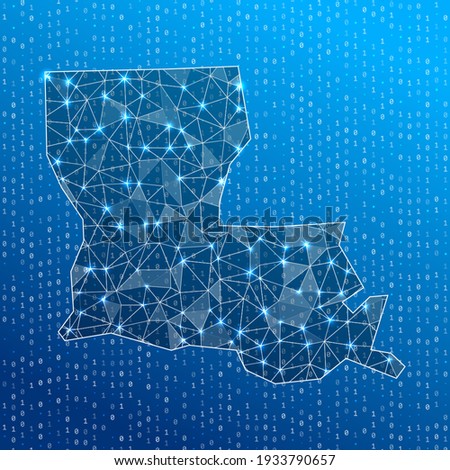 Network map of Louisiana. US state digital connections map. Technology, internet, network, telecommunication concept. Vector illustration.