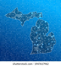 Network map of Michigan. US state digital connections map. Technology, internet, network, telecommunication concept. Vector illustration.
