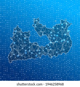 Mapa de red de Milos. Mapa de conexiones digitales de la isla. Tecnología, internet, red, concepto de telecomunicaciones. Ilustración vectorial.