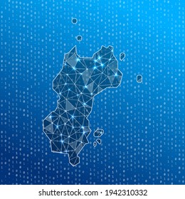Network map of Mustique. Island digital connections map. Technology, internet, network, telecommunication concept. Vector illustration.
