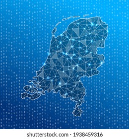 Network map of Netherlands. Country digital connections map. Technology, internet, network, telecommunication concept. Vector illustration.