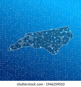 Network map of North Carolina. US state digital connections map. Technology, internet, network, telecommunication concept. Vector illustration.