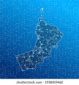 Network map of Oman. Country digital connections map. Technology, internet, network, telecommunication concept. Vector illustration.