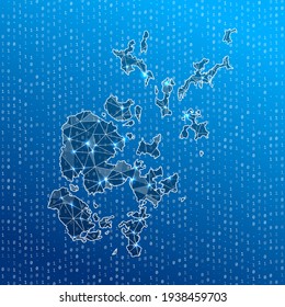 Network map of Orkney Islands. Island digital connections map. Technology, internet, network, telecommunication concept. Vector illustration.