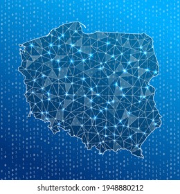 Network map of Poland. Country digital connections map. Technology, internet, network, telecommunication concept. Vector illustration.