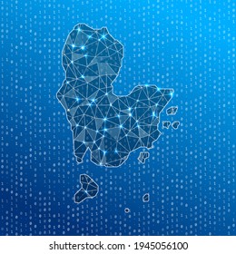 Network map of Redang Island. Island digital connections map. Technology, internet, network, telecommunication concept. Vector illustration.
