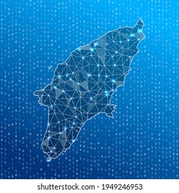 Network map of Rhodes. Island digital connections map. Technology, internet, network, telecommunication concept. Vector illustration.