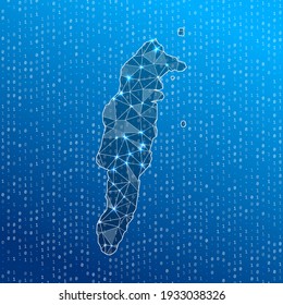 Network map of San Andres Island. Island digital connections map. Technology, internet, network, telecommunication concept. Vector illustration.